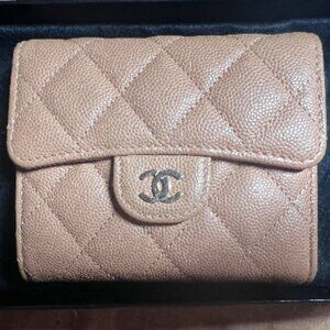 CHANEL Classic Beige Caviar Quilted Small Wallet